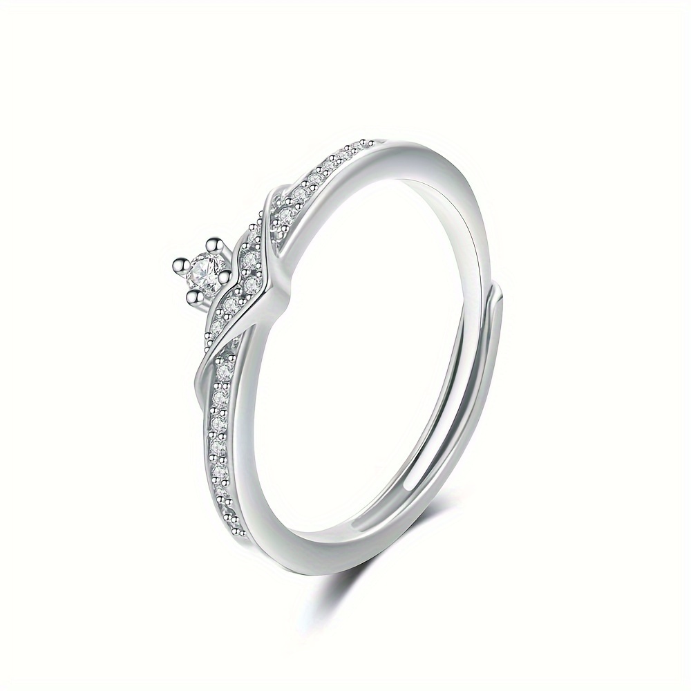 Adjustable CZ Classic Ring Rose/Silver Color